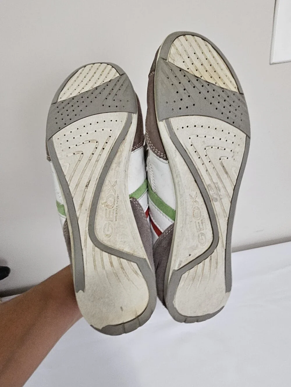 Geox Men’s White Sneakers with Brown, Red & Green Accents